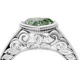 White gold Bezel Set Fancy Green Heart  Diamond Milgrain Pave Engagement Ring_4