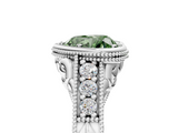 White gold Bezel Set Fancy Green Heart  Diamond Milgrain Pave Engagement Ring_5
