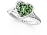 White gold Bezel Set Fancy Green Heart  Solitaire Diamond Ring with Smooth Band 2
