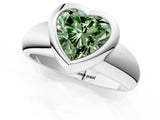 White gold Bezel Set Fancy Green Heart  Solitaire Ring with Wide Band 1