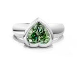 White gold Bezel Set Fancy Green Heart  Solitaire Ring with Wide Band