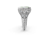 White gold Bezel Set Fancy Green Marquise Cut Diamond Milgrain Band Ring_2