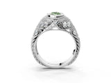 White gold Bezel Set Fancy Green Marquise Cut Diamond Milgrain Band Ring_3