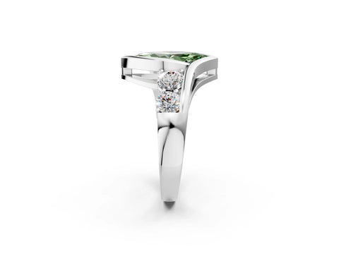 White gold Bezel Set Fancy Green Marquise Cut Diamond Split Shank Ring_14