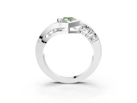 White gold Bezel Set Fancy Green Marquise Cut Diamond Split Shank Ring_15
