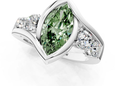White gold Bezel Set Fancy Green Marquise Cut Diamond Split Shank Ring_1