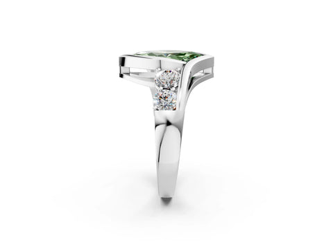 White gold Bezel Set Fancy Green Marquise Cut Diamond Split Shank Ring_2