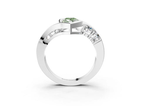 White gold Bezel Set Fancy Green Marquise Cut Diamond Split Shank Ring_3