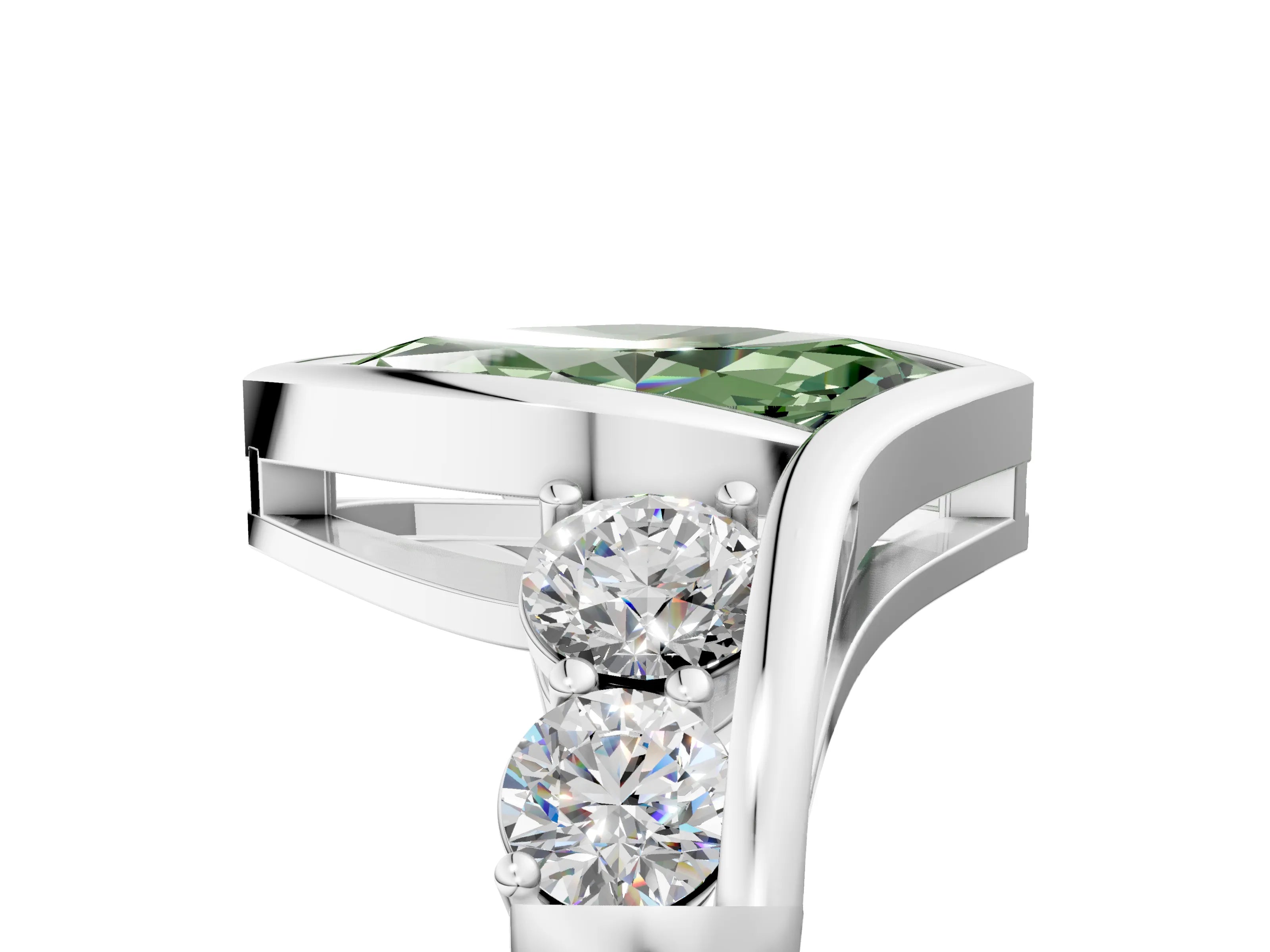 White gold Bezel Set Fancy Green Marquise Cut Diamond Split Shank Ring_41