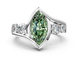 White gold Bezel Set Fancy Green Marquise Cut Diamond Split Shank Ring_48