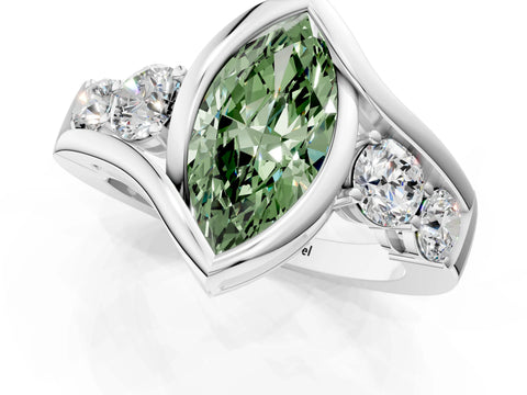 White gold Bezel Set Fancy Green Marquise Cut Diamond Split Shank Ring_49