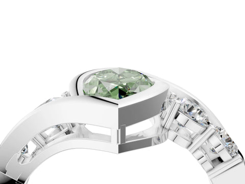 White gold Bezel Set Fancy Green Marquise Cut Diamond Split Shank Ring_4