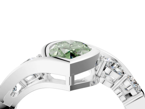 White gold Bezel Set Fancy Green Marquise Cut Diamond Split Shank Ring_52