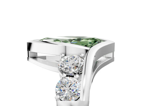 White gold Bezel Set Fancy Green Marquise Cut Diamond Split Shank Ring_5
