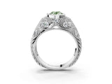 White gold Bezel Set Fancy Green Oval Cut Diamond Milgrain Band Ring_3
