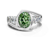 White gold Bezel Set Fancy Green Oval Cut Diamond Split Shank Ring_24