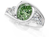 White gold Bezel Set Fancy Green Oval Cut Diamond Split Shank Ring_25
