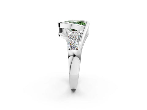 White gold Bezel Set Fancy Green Oval Cut Diamond Split Shank Ring_2