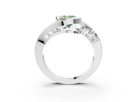 White gold Bezel Set Fancy Green Oval Cut Diamond Split Shank Ring_3