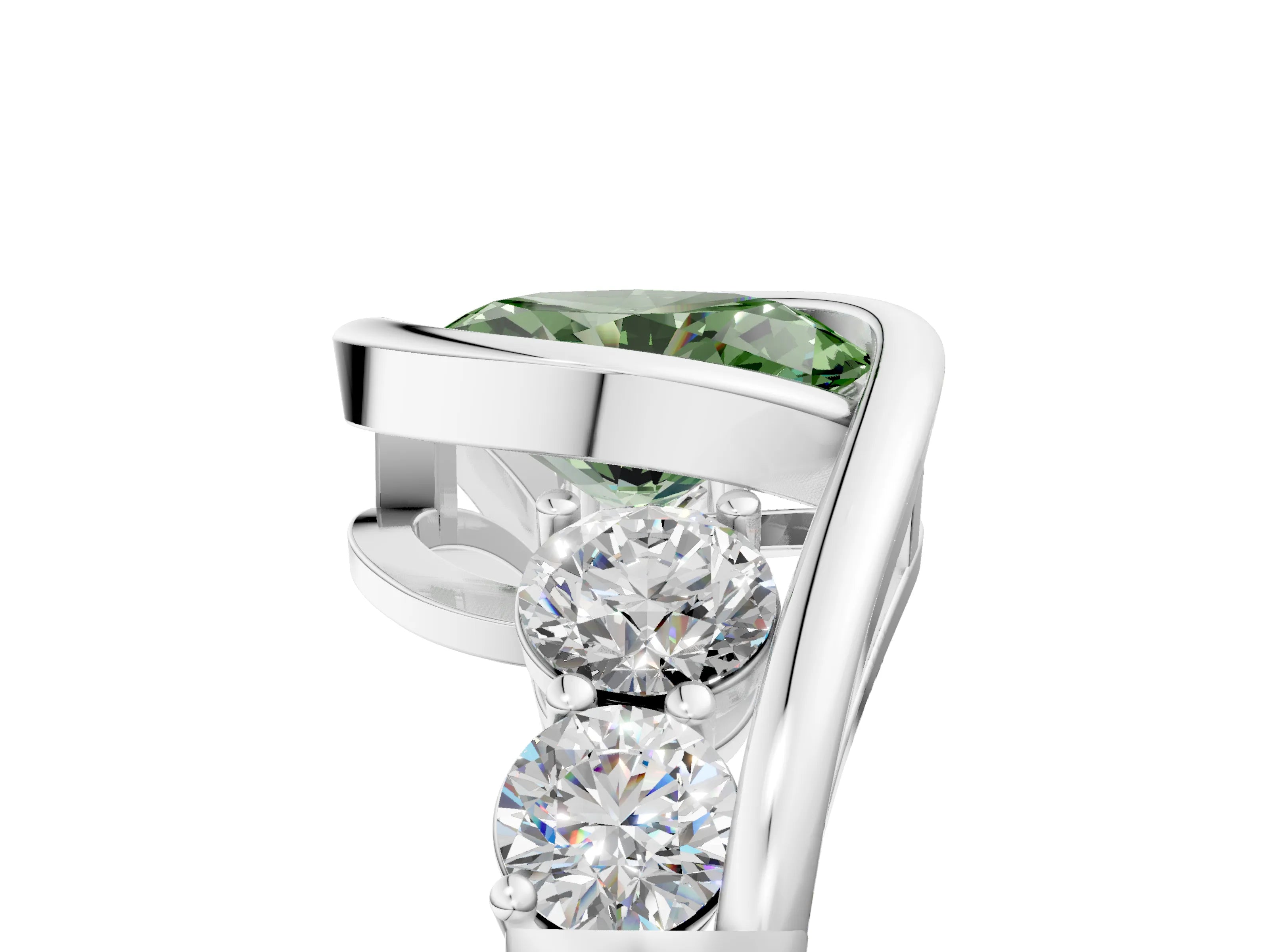 White gold Bezel Set Fancy Green Oval Cut Diamond Split Shank Ring_5