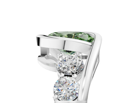 White gold Bezel Set Fancy Green Oval Cut Diamond Split Shank Ring_5