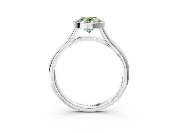 White Gold Oval Bezel Solitaire Engagement Ring Setting for Fancy Green Center with V Split Shank