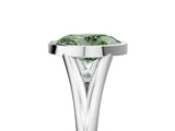 White gold Bezel Set Fancy Green Oval  Cut Solitaire Ring with Tapered Band
