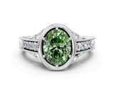 White gold Bezel Set Fancy Green Oval  Diamond Milgrain Pave Engagement Ring_33