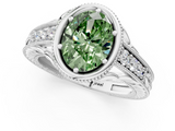 White gold Bezel Set Fancy Green Oval  Diamond Milgrain Pave Engagement Ring_34