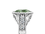 White gold Bezel Set Fancy Green Oval  Diamond Milgrain Pave Engagement Ring_38