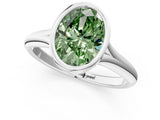 White gold Bezel Set Fancy Green Oval  Solitaire Diamond Ring with Smooth Band 2