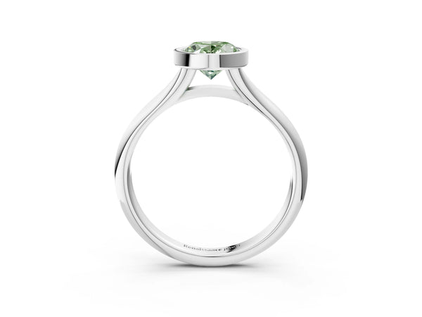White gold Bezel Set Fancy Green Oval  Solitaire Diamond Ring with Smooth Band
