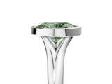 White gold Bezel Set Fancy Green Oval  Solitaire Diamond Ring with Smooth Band
