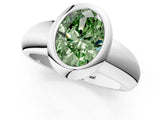 White gold Bezel Set Fancy Green Oval  Solitaire Ring with Wide Band 2