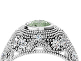 White gold Bezel Set Fancy Green Pear Cut Diamond Milgrain Band Ring_4