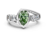 White gold Bezel Set Fancy Green Pear Cut Diamond Split Shank Ring_24