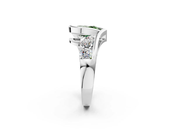 White gold Bezel Set Fancy Green Pear Cut Diamond Split Shank Ring