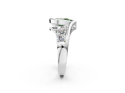 White gold Bezel Set Fancy Green Pear Cut Diamond Split Shank Ring_2