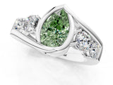 White gold Bezel Set Fancy Green Pear Cut Diamond Split Shank Ring_34