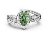 White gold Bezel Set Fancy Green Pear Cut Diamond Split Shank Ring_36