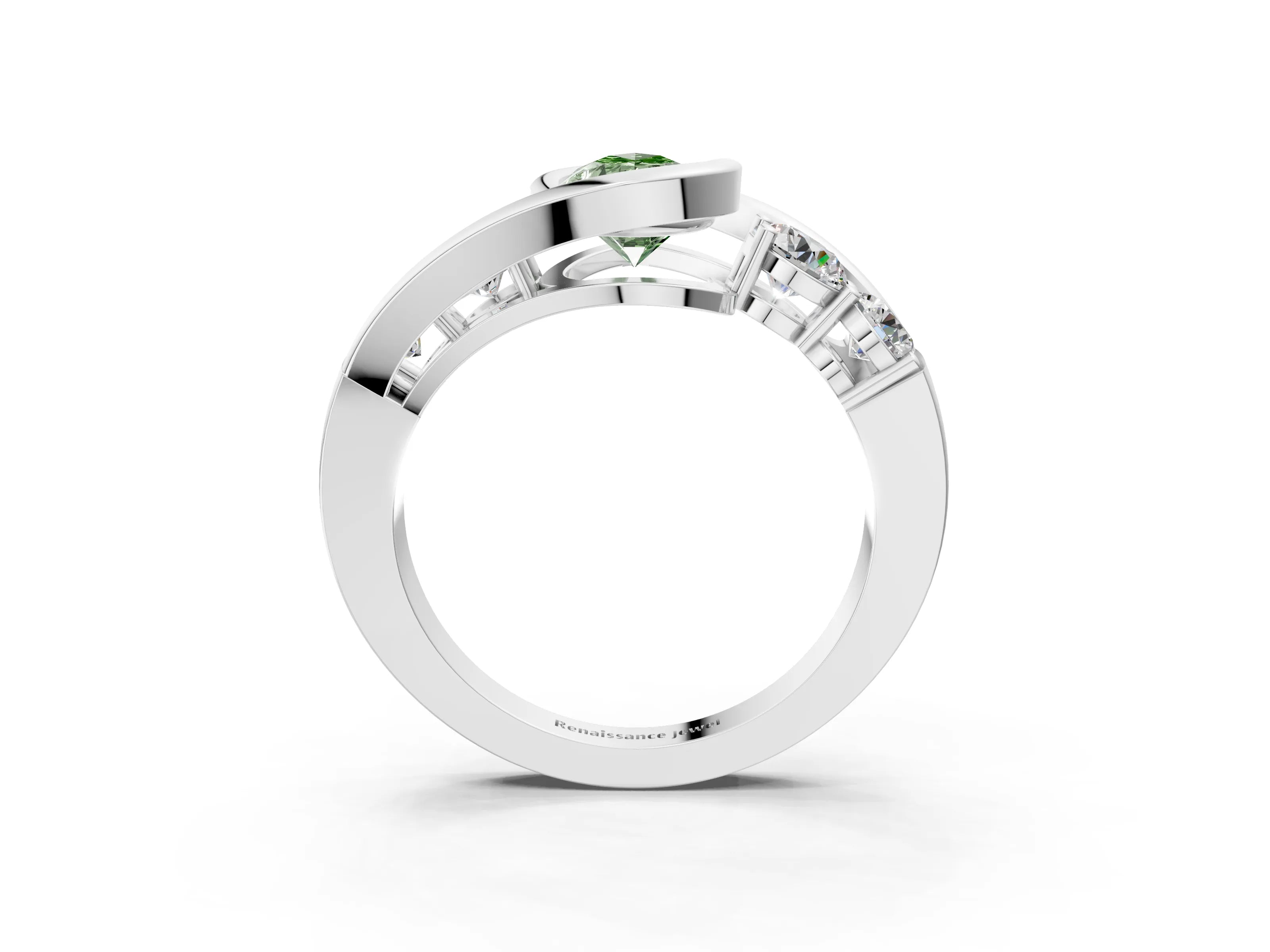 White gold Bezel Set Fancy Green Pear Cut Diamond Split Shank Ring_39
