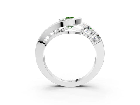 White gold Bezel Set Fancy Green Pear Cut Diamond Split Shank Ring_3