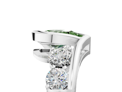 White gold Bezel Set Fancy Green Pear Cut Diamond Split Shank Ring_41