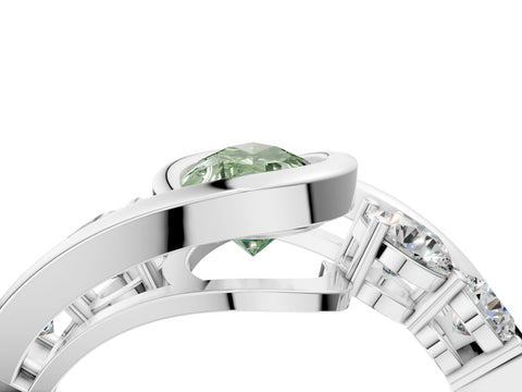 White gold Bezel Set Fancy Green Pear Cut Diamond Split Shank Ring_4