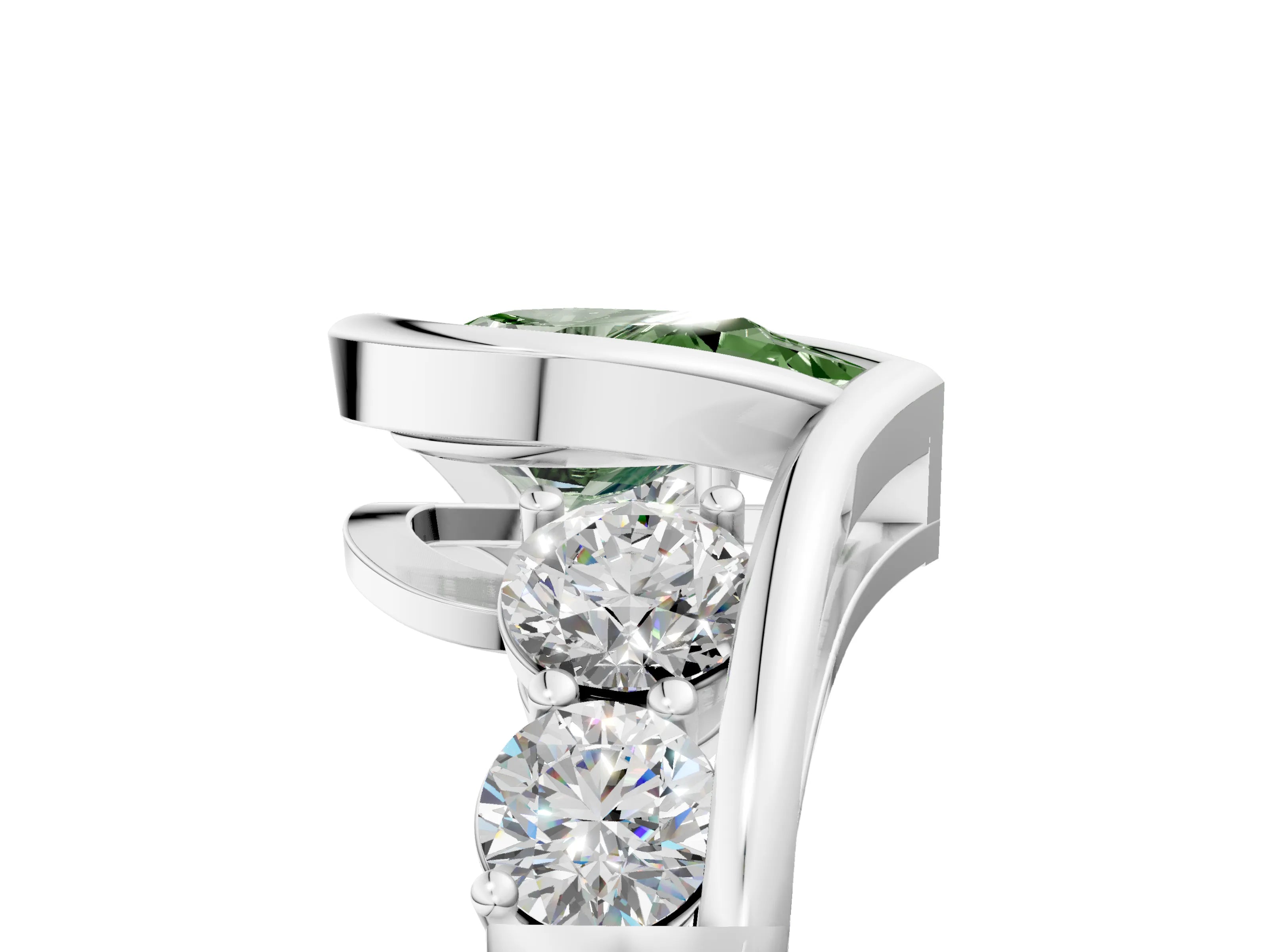 White gold Bezel Set Fancy Green Pear Cut Diamond Split Shank Ring_5