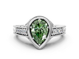 White gold Bezel Set Fancy Green Pear  Diamond Milgrain Pave Engagement Ring_33