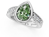 White gold Bezel Set Fancy Green Pear  Diamond Milgrain Pave Engagement Ring_34