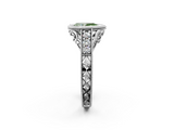 White gold Bezel Set Fancy Green Pear  Diamond Milgrain Pave Engagement Ring_35