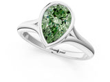 White gold Bezel Set Fancy Green Pear  Solitaire Diamond Ring with Smooth Band 2