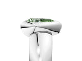 White gold Bezel Set Fancy Green Pear  Solitaire Ring with Wide Band